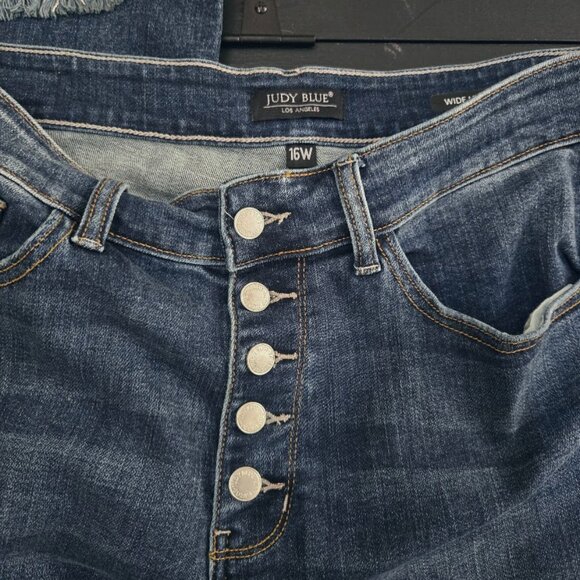 Judy Blue sz 16W blue high waist button fly wide leg denim jeans - Picture 3 of 4